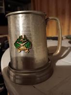 vintage/antieke tinne bierpul met geëmailleerd logo, Antiek en Kunst, Antiek | Tin, Ophalen