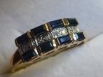 14 kt Gouden Ring 8 Diamantjes + 8 Saffieren/ gesigneerd, Verzenden, Goud, Ring, Met edelsteen