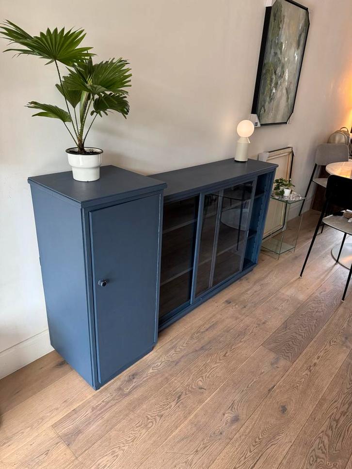 Vintage Vooroorlogse Kast Vitrine & Boekenkast, Huis en Inrichting, Kasten | Dressoirs, Gebruikt, 150 tot 200 cm, 25 tot 50 cm