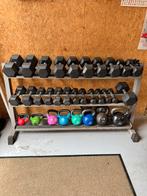 Dumbells en Kettllebels alles op 1 rek., Ophalen of Verzenden, Gebruikt, Dumbbell