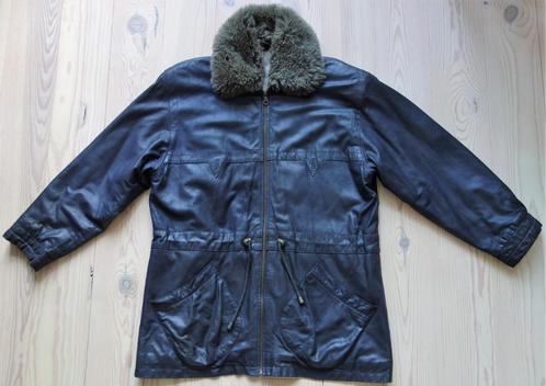 Zwarte leren jas met bontkraagje, maat M, Kleding | Heren, Jassen | Winter, Zo goed als nieuw, Maat 48/50 (M), Zwart, Ophalen of Verzenden