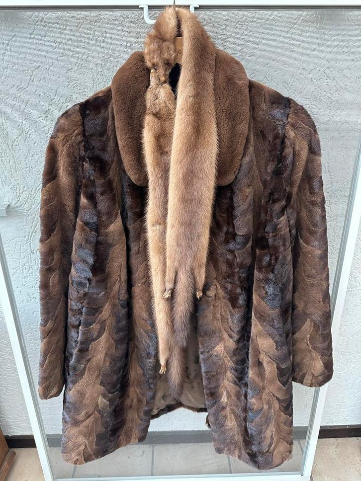 Vintage Bond Jas met Nertsen Sjaal, Kleding | Dames, Jassen | Zomer, Gedragen, Maat 38/40 (M), Bruin, Ophalen