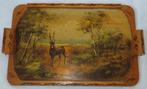 Dienblad beschilderd met landschap met hert. Uit Apeldoorn, Ophalen of Verzenden