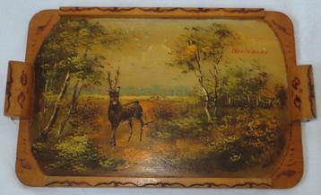 Dienblad beschilderd met landschap met hert. Uit Apeldoorn beschikbaar voor biedingen