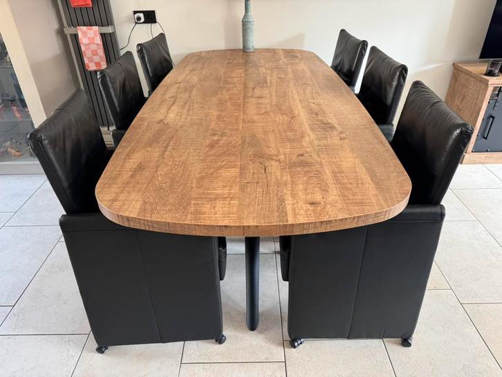 6 Zwarte leren eetkamer stoelen verstelbare rugleuning, Huis en Inrichting, Stoelen, Zo goed als nieuw, Vijf, Zes of meer stoelen