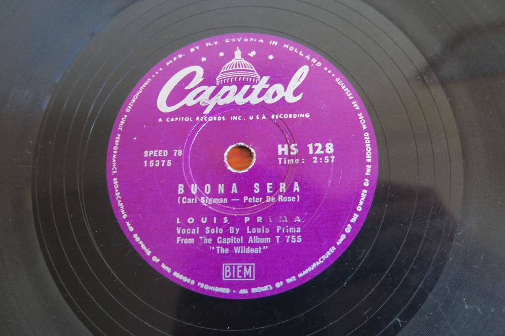 Louis Prima Buona Sera 78 toeren 78 rpm grammmofoonplaat, Cd's en Dvd's, Vinyl Singles, Gebruikt, 10 inch, Overige typen, Ophalen of Verzenden