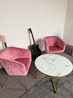 Twee stoelen & salon tafel set, Ophalen, Gebruikt, Minder dan 75 cm, Stof