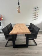 boomstam tafel [+ eventueel stoelen] te koop, Ophalen, Gebruikt, Industriële, 4 tot 6 stoelen