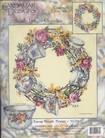Cado aanbieding candamar borduurpakket,teacup wreath picture beschikbaar voor biedingen