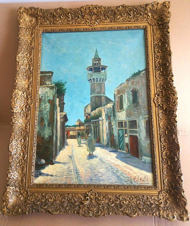 Afrika - Tunis - Mosquée ca. 1930 - J.H. Wolhoff (1881-1941), Antiek en Kunst, Kunst | Schilderijen | Klassiek, Ophalen of Verzenden