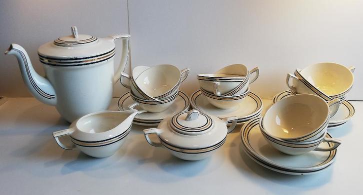 Prachtig 27 delig koffie servies Nimy België jaren 30, Antiek en Kunst, Antiek | Servies compleet, Ophalen of Verzenden