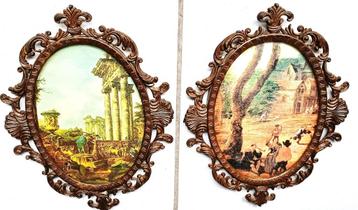 2 vintage/brocante Italiaanse fotolijsten met bol glas 50s beschikbaar voor biedingen