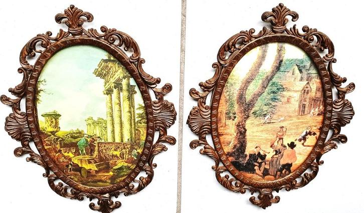 2 vintage/brocante Italiaanse fotolijsten met bol glas 50s, Audio, Tv en Foto, Fotografie | Fotolijsten, Gebruikt, Ophalen of Verzenden