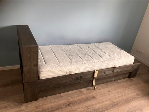 Steigerhouten bed antraciet, Huis en Inrichting, Slaapkamer | Bedden, Eenpersoons, 90 cm, 200 cm, Steigerhout, Grijs, Verstelbaar