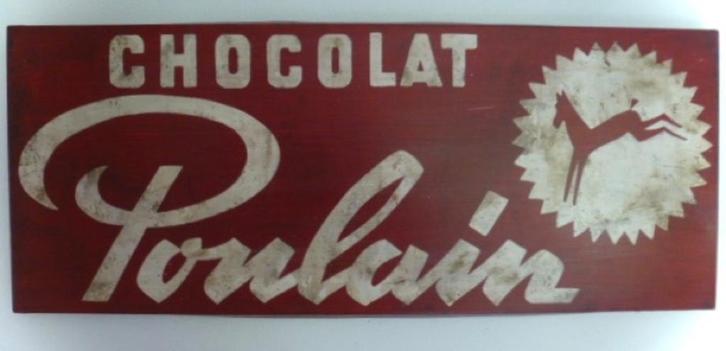 Handgeschilderd Frans metalen bord / Chocolat Poulain, Verzamelen, Merken en Reclamevoorwerpen, Zo goed als nieuw, Reclamebord