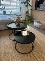 Leuke zwarte salontafeltjes met Dienblad erop, Ophalen, 50 tot 100 cm, Rond, Zo goed als nieuw