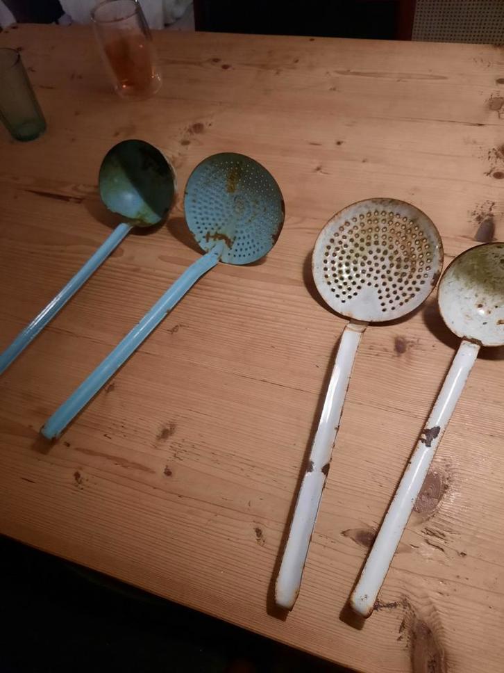 Vintage Emaille Keukengerei - 4 stuks, Huis en Inrichting, Keuken | Keukenbenodigdheden, Gebruikt, Ophalen of Verzenden