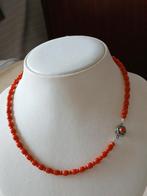 Snoer bloedkoralen + zilv.slot, 48 cm, Sieraden, Tassen en Uiterlijk, Kettingen, Verzenden, Gebruikt, Oranje, Steen of Mineraal