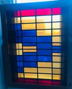 Glas in lood 43.5 x 54.5 in houten lijst antiek, Ophalen