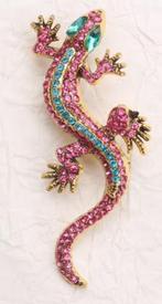 metalen strass roze hagedis broche, Verzenden, Nieuw, Roze, Zilver