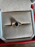 14k Gouden Ring met Saffier & Diamant, Sieraden, Tassen en Uiterlijk, Ringen, Ophalen of Verzenden, Zo goed als nieuw, 17 tot 18