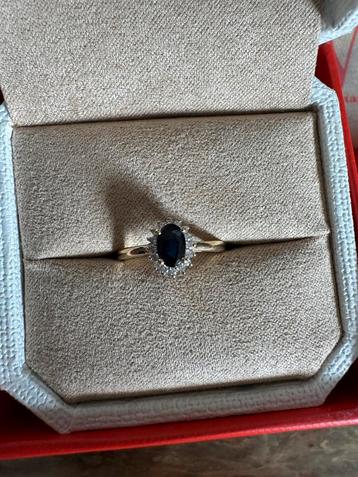 14k Gouden Ring met Saffier & Diamant beschikbaar voor biedingen