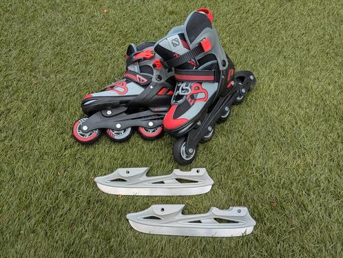 Nijdam skeelers/schaatsen combo verstelbaar mt 33-36 rood, Sport en Fitness, Skeelers, Zo goed als nieuw, Inline skates 4 wielen