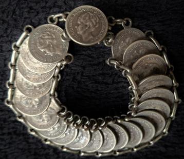 STIL VERZET Zware zilveren armband 22x Wilhemina 10ct munten beschikbaar voor biedingen