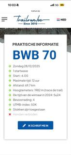Ticket trailrun Bastogne Wiltz Bastogne, Tickets en Kaartjes, Evenementen en Festivals, Eén persoon