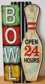 Bowl open 24h bowlen reclamebord van metaal wandbord