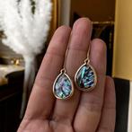 Oorbellen natuurlijke schelp abalone zilver 925 verguld 18K, Hangers, Blauw, Nieuw, Ophalen of Verzenden
