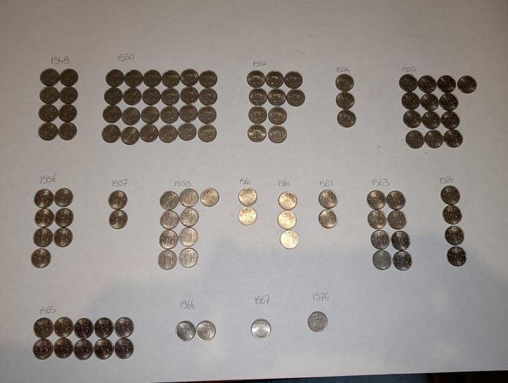 Grote partij kwartjes 1948-1967 (o.a. 1961) - 109 stuks, Postzegels en Munten, Munten | Nederland, Setje, 25 cent, Koningin Wilhelmina