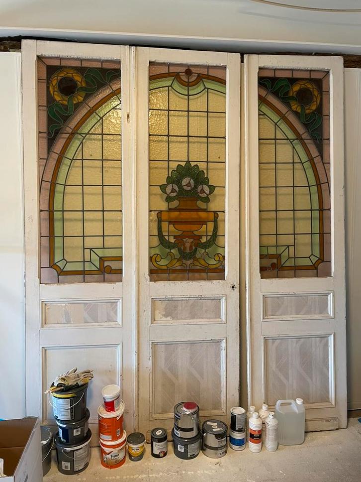 Antieke glas-in-lood deuren, Doe-het-zelf en Verbouw, Glas en Ramen, Gebruikt, Overige typen, 160 cm of meer, 160 cm of meer, Glas in lood