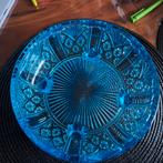 Blauw vintage glazen schaal van Davidson Glass met voetjes, Antiek en Kunst, Ophalen of Verzenden