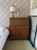 Antiek Eikenhouten Bureau met Klep en Deuren, Ophalen, Gebruikt, Eikenhout, 50 tot 100 cm