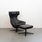 1x Leolux Caruzzo PLUS Fauteuil + Voetenbank - Zwart Leer