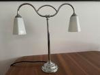Vintage tafellamp met wit glazen kapjes, Ophalen, Gebruikt, Art deco, Glas