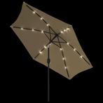 Parasol met LED-verlichting en stalen paal 300 cm taupe, Tuin en Terras, Parasols, Ophalen of Verzenden