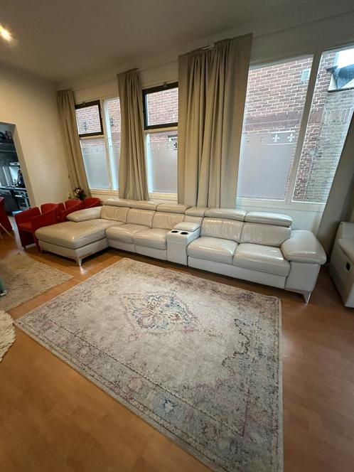 Leren hoekbank / grijze hoekbank leer bankstel Z.G.A.N, Huis en Inrichting, Fauteuils, Zo goed als nieuw, Leer, 125 cm of meer