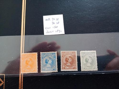 Nederland nvph 34 35 36 38 Koningin Wilhelmina hangend haar, Postzegels en Munten, Postzegels | Nederland, Postfris, T/m 1940