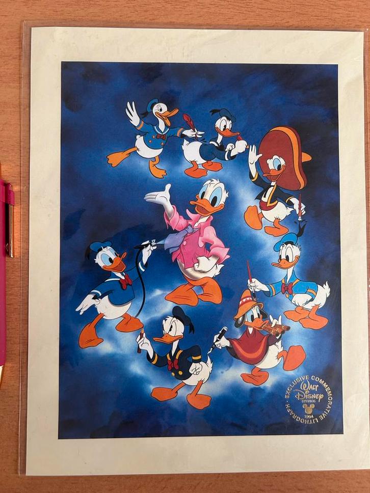 Donald Duck Lithografie - Zeldzaam!, Verzamelen, Diddl, Zo goed als nieuw, Plaatje of Poster, Overige figuren, Ophalen of Verzenden