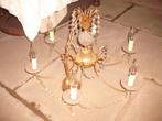 Vintage brocante barok kroonluchter 6 arms parelversiering, Ophalen, Gebruikt, Brocante barok vintage