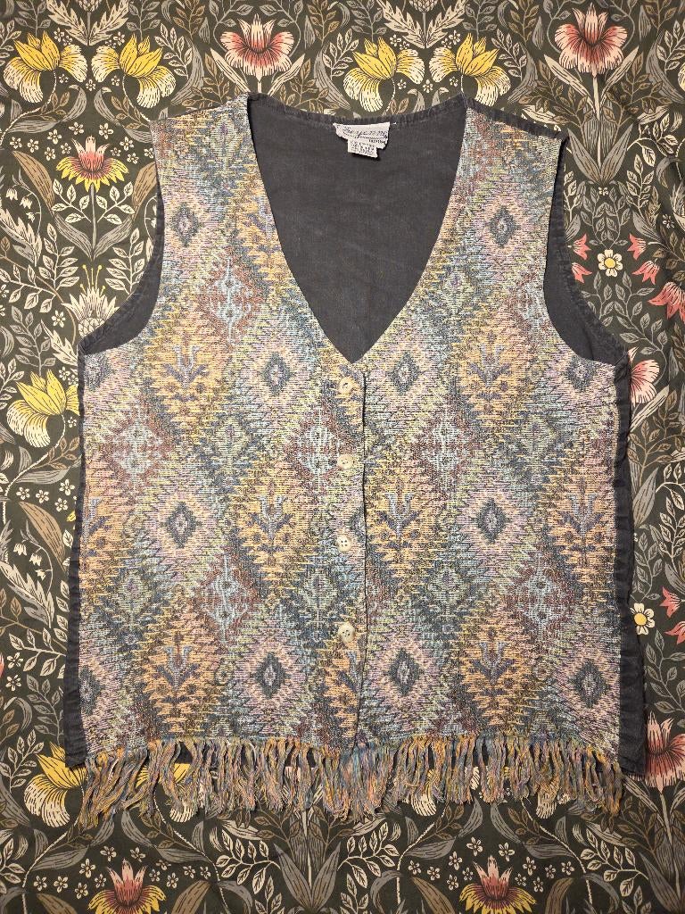 Vintage geborduurde gilet, universele maat. Bieden welkom!, Maat 38/40 (M), Verzenden, Zwart, Zo goed als nieuw