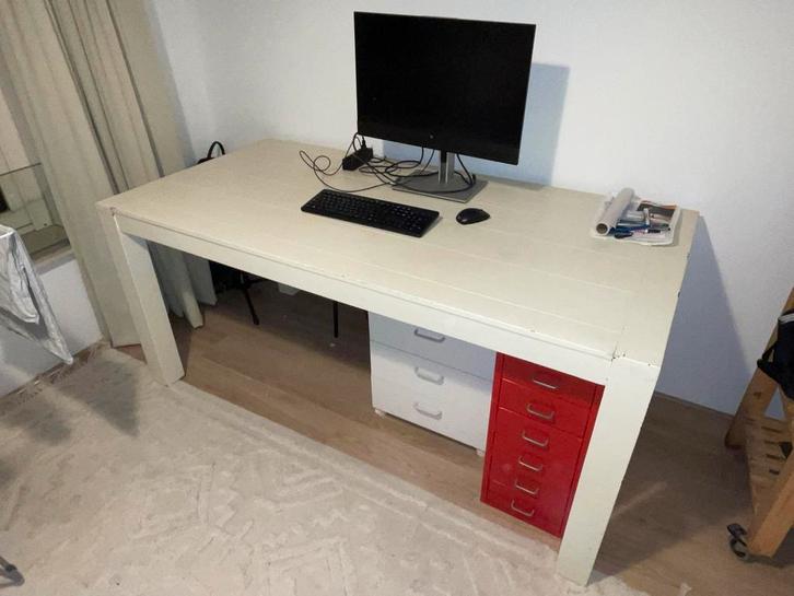 Grote wit/crème massieve tafel, Huis en Inrichting, Tafels | Eettafels, Gebruikt, 50 tot 100 cm, 150 tot 200 cm, Vijf personen of meer