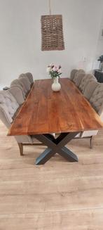 Massief houten eettafel 220x105 cm - met boomstamblad, Ophalen, 100 tot 150 cm, 200 cm of meer, Zo goed als nieuw