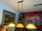 Driedelige bronzen hanglamp, Huis en Inrichting, Lampen | Hanglampen, Ophalen, Glas, Minder dan 50 cm, Klasiek