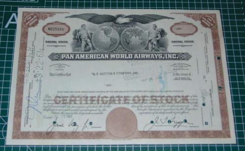 Aandeel Pan American World Airlines, Inc - 1964, Postzegels en Munten, Aandelen en Waardepapieren, Certificaat van aandeel, 1950 tot 1970
