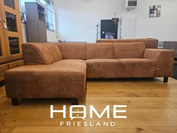 Hoekbank - Cognac - Microvezel  beschikbaar voor biedingen
