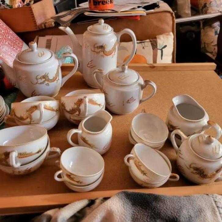 Japans Porseleinen Servies: Litophane Geisha Dragonware, Antiek en Kunst, Antiek | Porselein, Ophalen of Verzenden