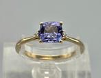 Gouden Vintage ring edelsteen tanzaniet en diamant. 2025/653, 18 tot 19, ., Paars, Ophalen of Verzenden